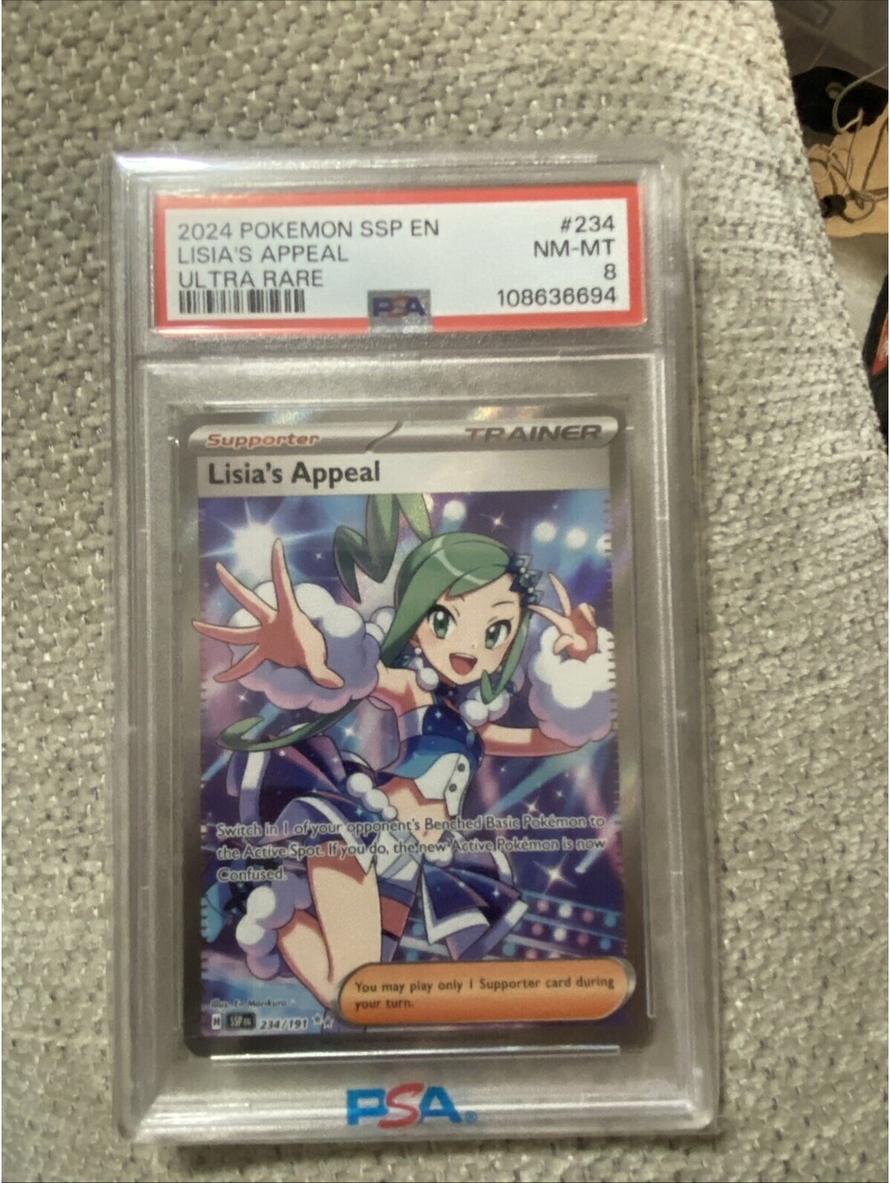 Pokemon 2024 Surging Sparks Lisia's Appeal 234/191 Ultra Rare Holo PSA 8